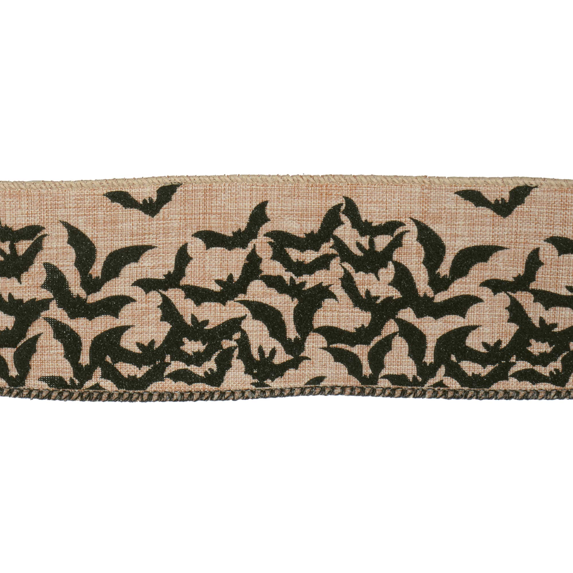 2.5" x 20ft. Glitter Bats Wired Faux Burlap Ribbon by Celebrate It® Halloween